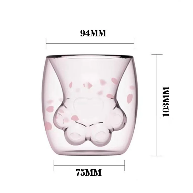 YWDL Double Wall Glass Coffee Mug Cartoon Cute Cat Milk Juice Cup Home Office Cat Claw/Paw Cup For Girl Gift