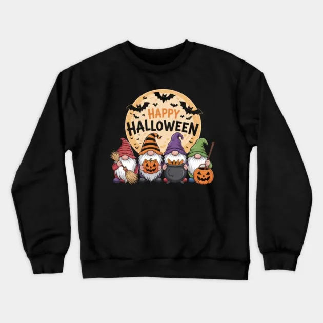 

Autumn and Winter Crew Neck Sweatshirt Pure Cotton Adorable Halloween Gnomes Print Ideal for Those Who Love Festive and Cute