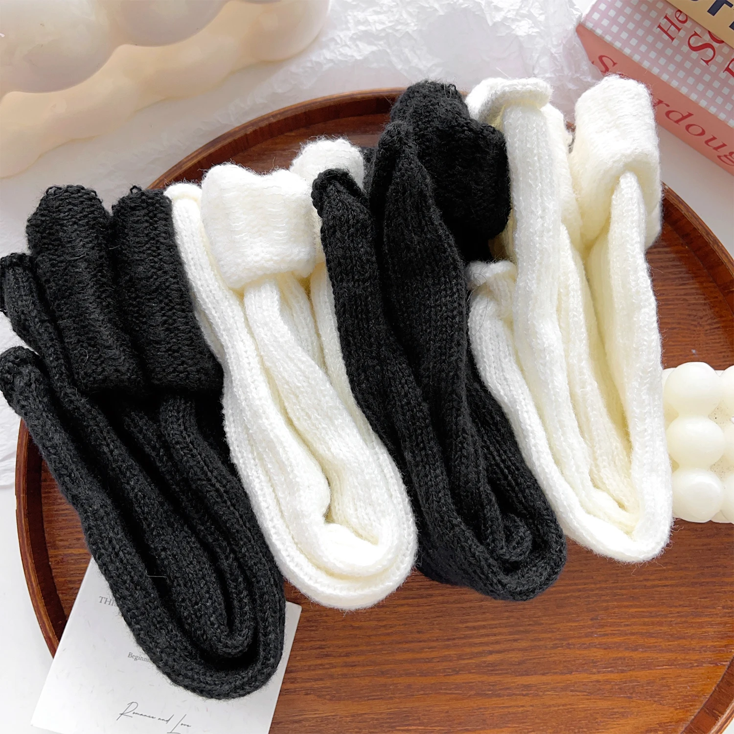 Autumn and Winter Leg Warmers Japanese Metal Label Socks Female Knitted Warm Foot Cover White Black Y2K Stockings Leg Warmers image 5