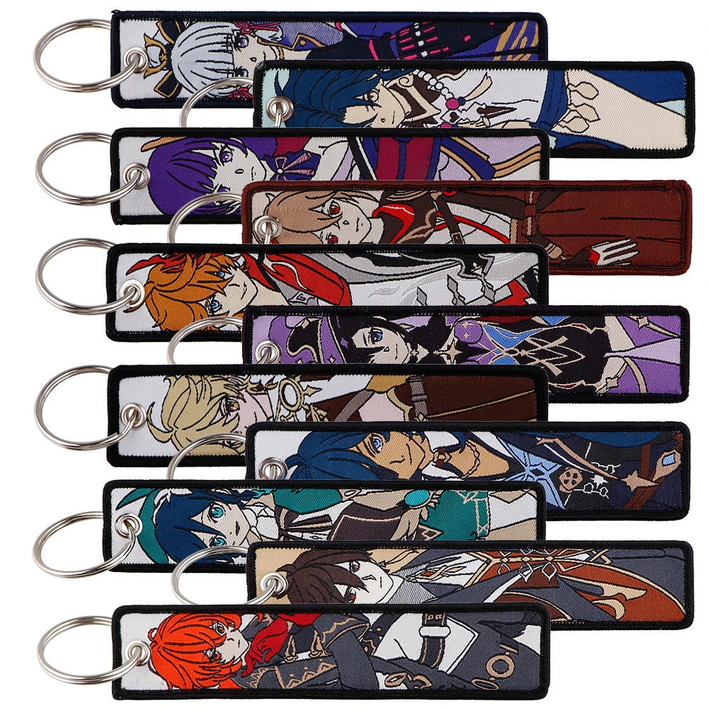 Anime Game Kazuha Embroidery Key Tag Key Fobs Holder Motorcycles Cool Key Chain for Men Women Accessories