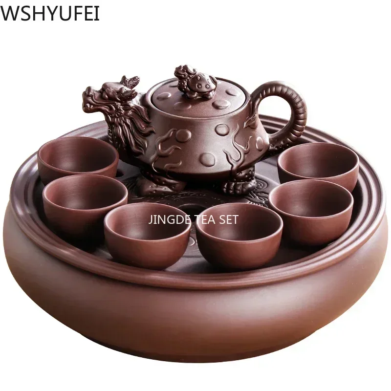 Yixing Purple sand Tea Set Purple sand Tea Tray Teapot 8-piece Tea Suit Chinese Tea Ceremony Business Affairs Gift