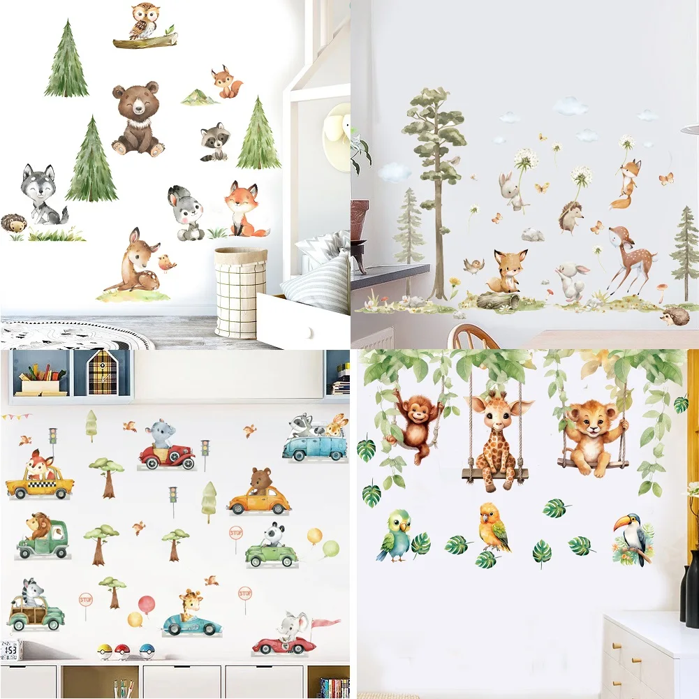 Cartoon Animal Racing wall stickers for kids rooms children bedroom decals 3d vivid poster Decor murals Beby Favors