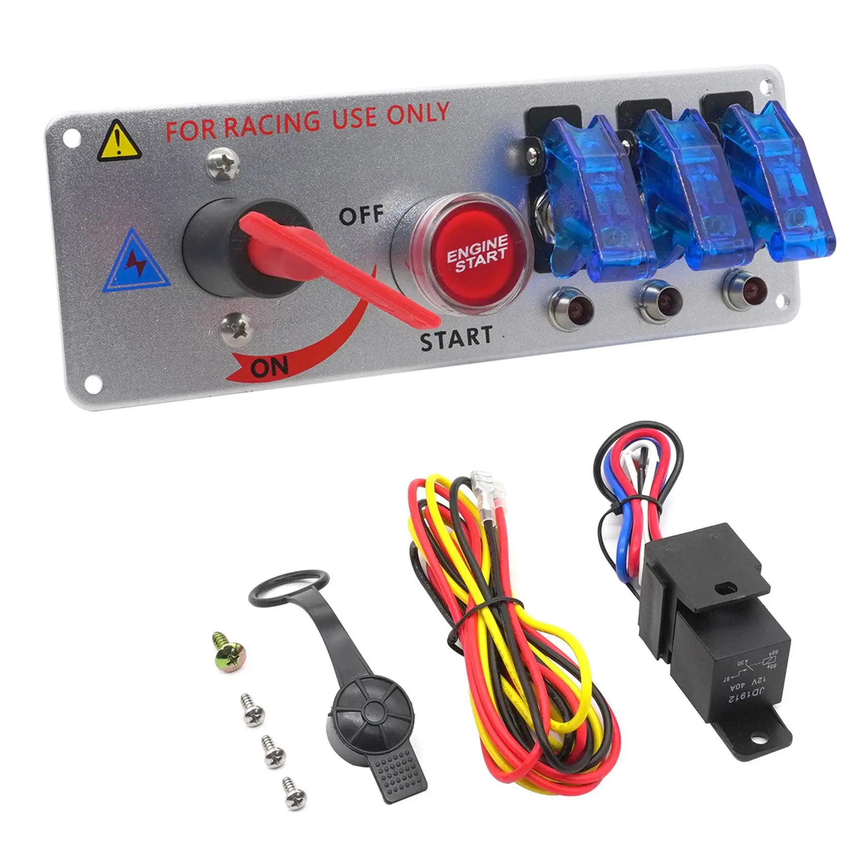 Car 12V One-Button Start Master Switch Panel Racing Modified LED Ignition Switch Engine Start Power-Off Switch Blue