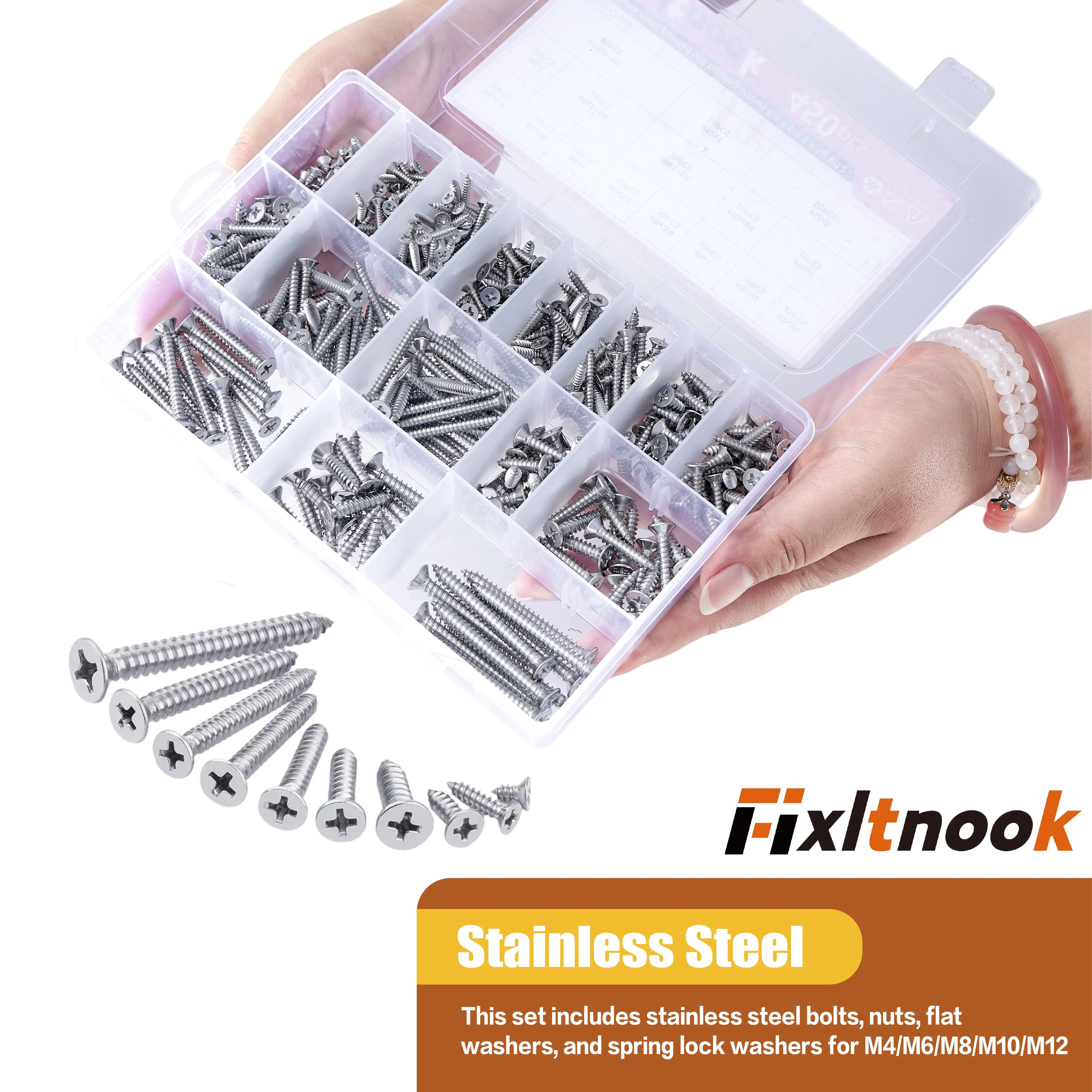 450 pezzi, set di viti per legno in acciaio inossidabile 304, vari modelli come #   4 #   6 #   8 #   10 #   12
