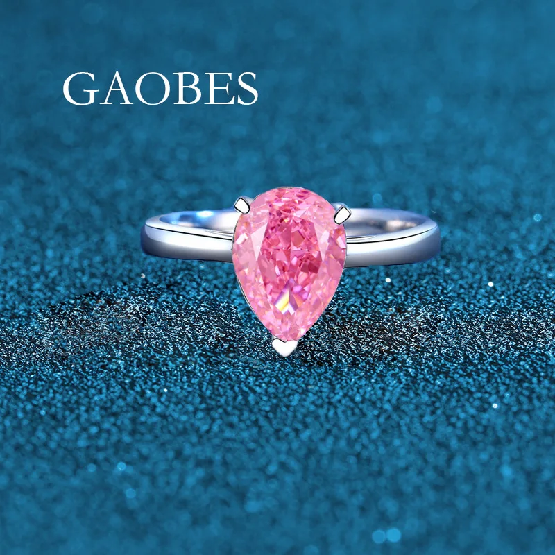 Luxury Solid Platinum PT950 Women's Pear-shaped Pink Diamond Sea Blue Diamond White Diamond Ice Flower Cut Proposal Diamond Ring