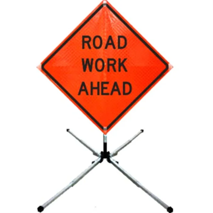 Road Work Ahead Sign Stand 4860 Roll up Construction Signs for Safety with Brackets Incl. 5' Deployable Height