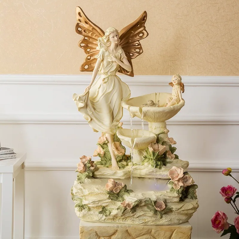 #q-European Angel Flowing Fountain Resin Craft Living Room Decor Home Ornamento*