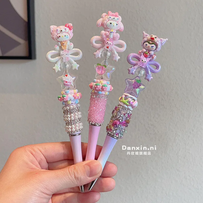 

Шариковая ручка DIY с бусинами в форме банта Hello Kitty Cinnamoroll, 0,5 мм, черная, для подписи и работы