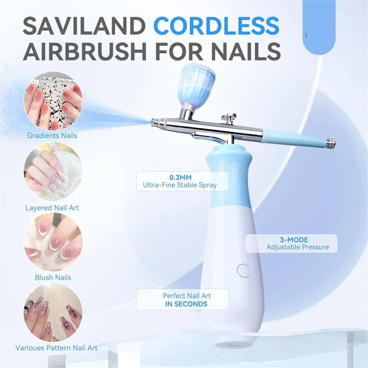 

PA-25 PSI Airbrush Rechargeable Nail Machine 3 High-Pressure Modes Cordless Airbrush Kit for Nails Art with Cleaning