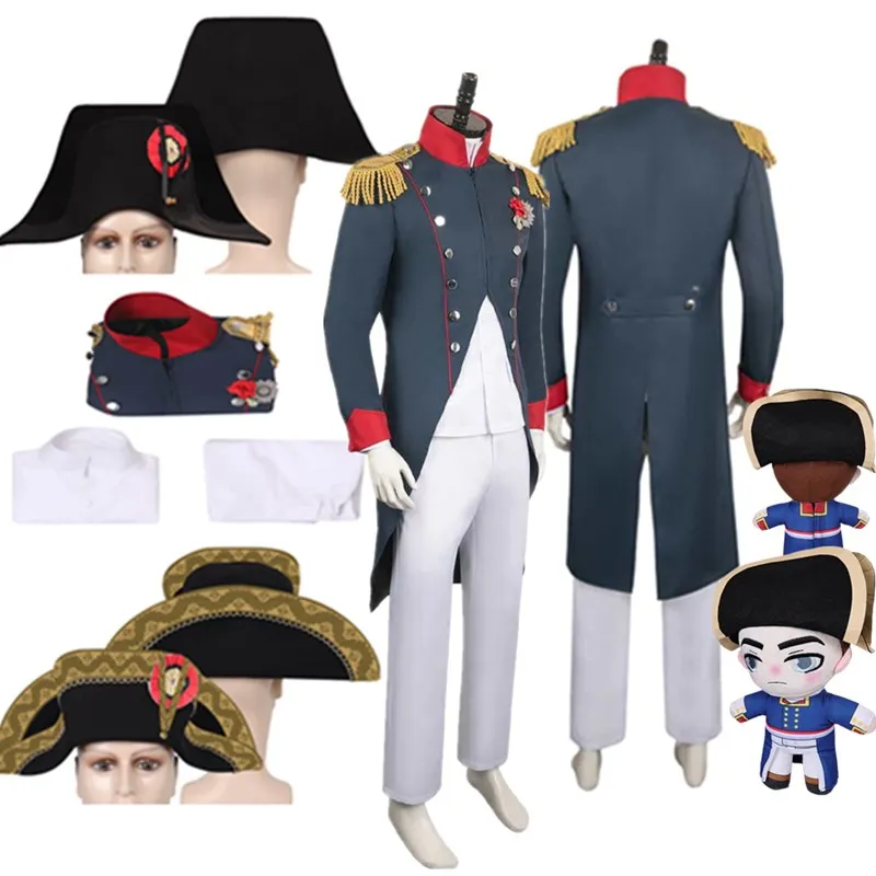 Napoleon Cosplay Costume Adult Men Fantasy Medieval Admiral Bicorn Hat Uniform Shirt Coat Pants Outfits Halloween Carnival Suit