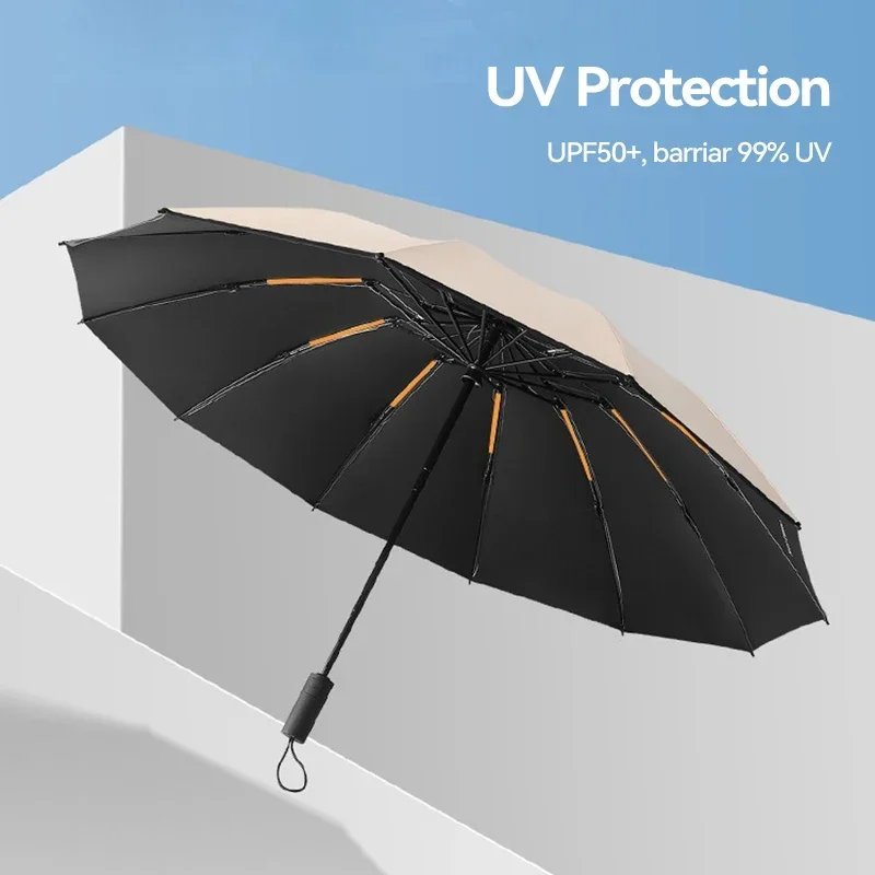 Automatic Umbrella Men Women, 12K Big Folding Sun Umbrella UV Protection, Sunshade Parasol, Luxury Umbrella Windproof Strong