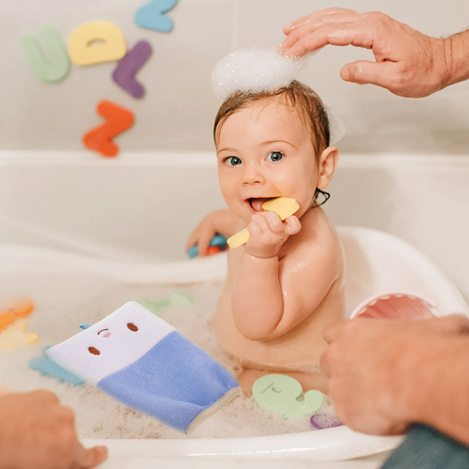 

Baby Bath Sponge Double Sided Sky-Blue Gentle Body Scrubber for Toddler Kids Shower Bath Supplies Soft Exfoliating Mitt