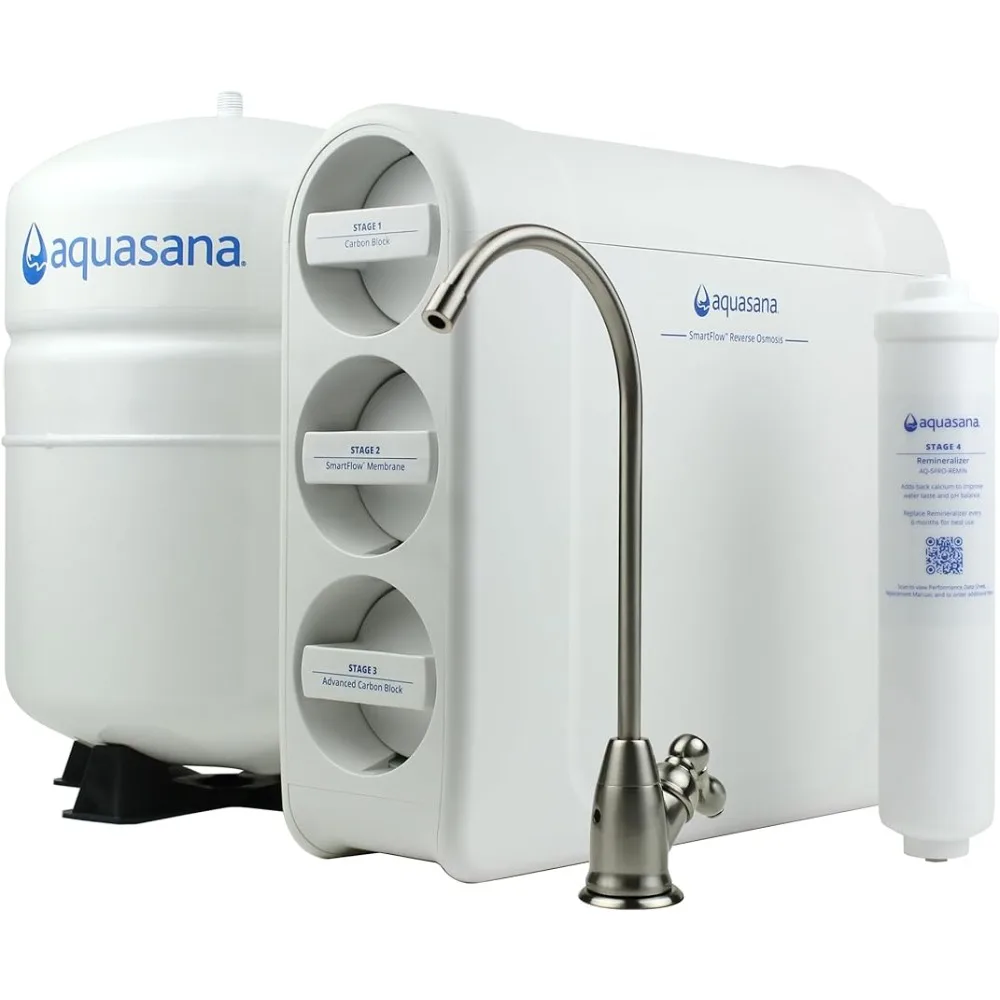 Aquasana SmartFlow Reverse Osmosis Water Filter System - High-Efficiency Under Sink RO Removes up to 99.99% of Fluoride