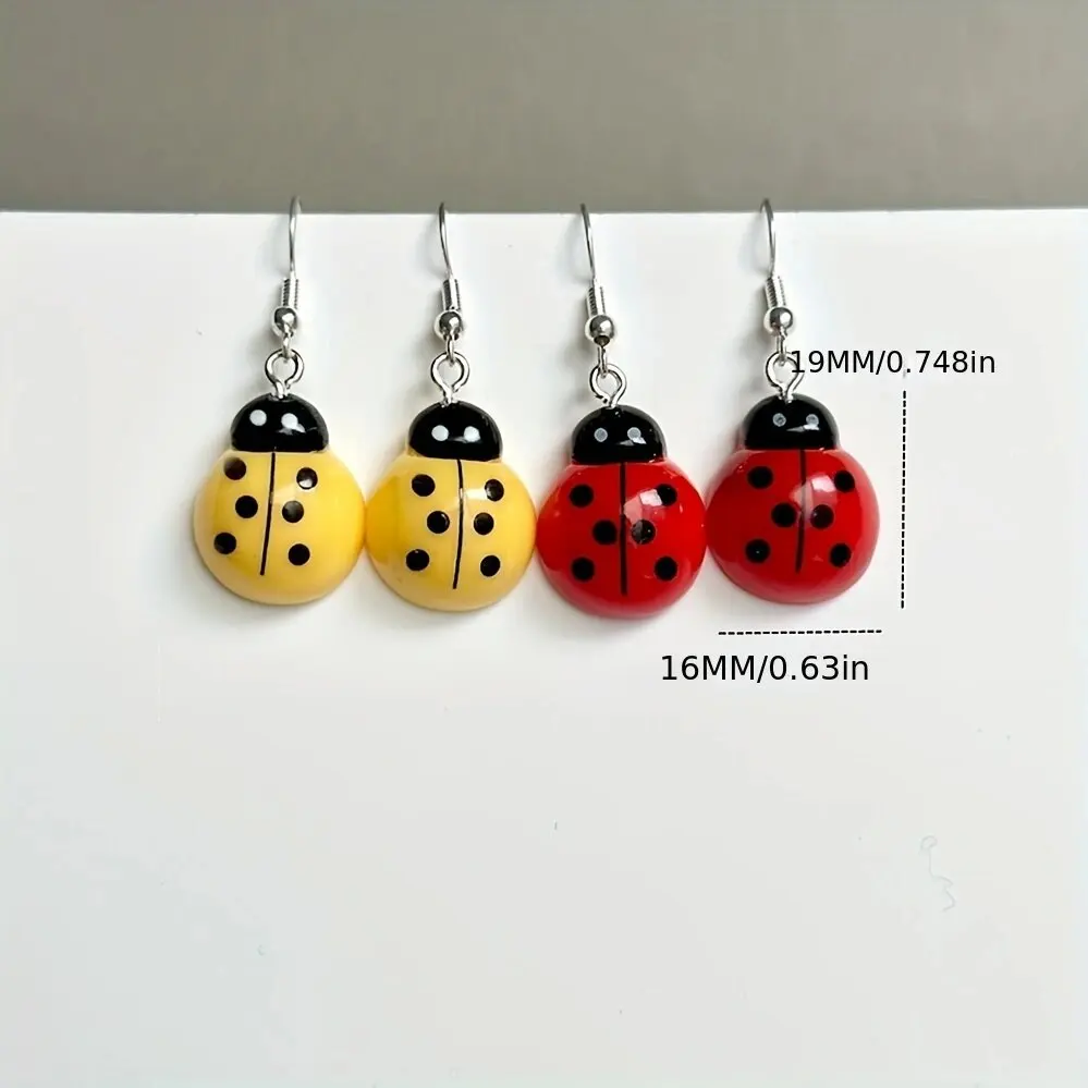 Nature animal red ladybug Earrings resin Simulated cartoon Miniblings colored insect bug dangle Earrings