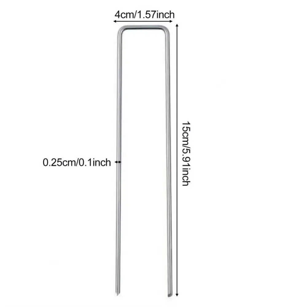 100 قطعة من الصلب على شكل حرف U حصة أرضية مضادة للصدأ خالية من الانحناء أظافر أرضية مقاومة للصدأ متينة على شكل حرف U دبابيس عشب الحديقة #6