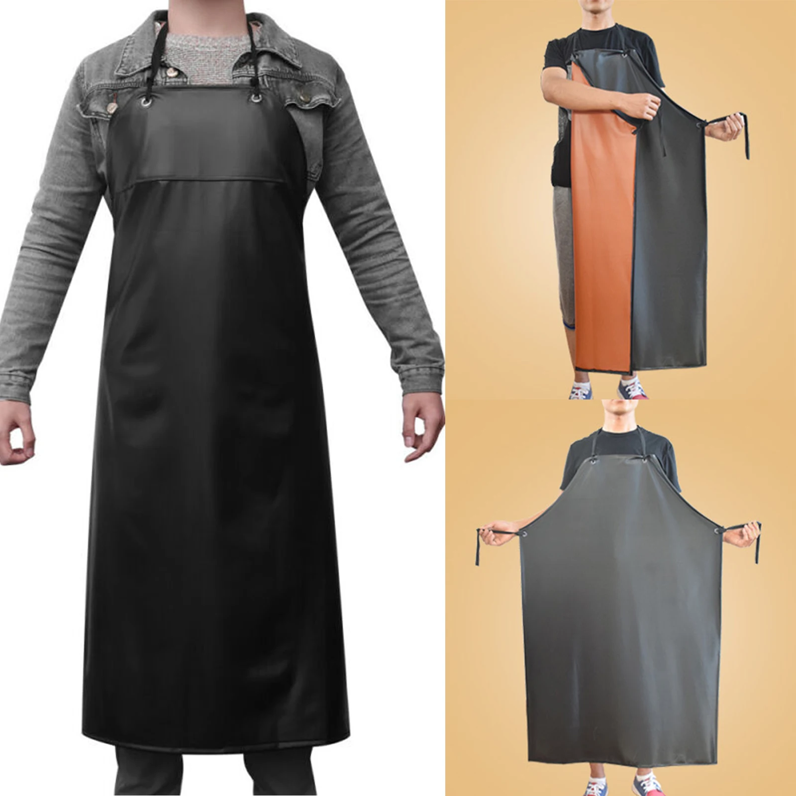 Black Apron PVC Plain Aprons Waterproof Oil Proof For Industry Food Factories Restaurants Kitchen Utility Equipment Accessories