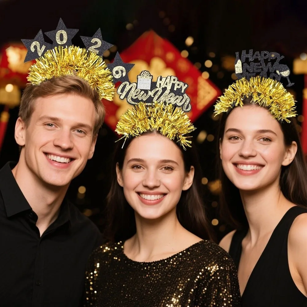 

Sequin 2026 New Year Headband Party Decoration Creative Christmas New Year Headpiece Colorful Headwear Glitter Hair Hoop