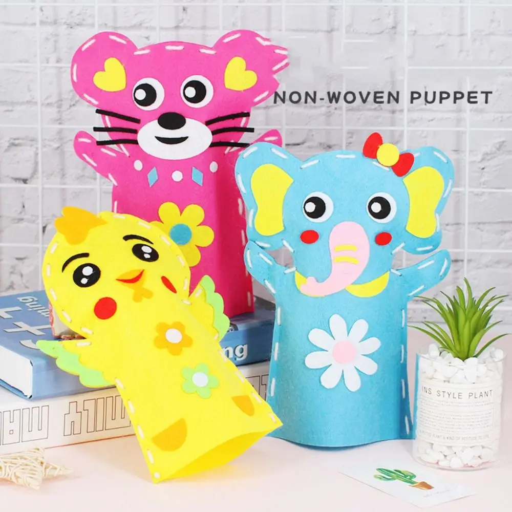 Lovely Non-woven Hand Puppets Plastic Animal DIY Crafts Toys Teaching Aids Nylon Handmade Material Bags Christmas Gift