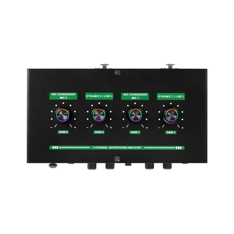 2-Channel Mic Preamp with Reverb - Dual 48V Phantom Power Amplifier for Dynamic & Condenser Mics