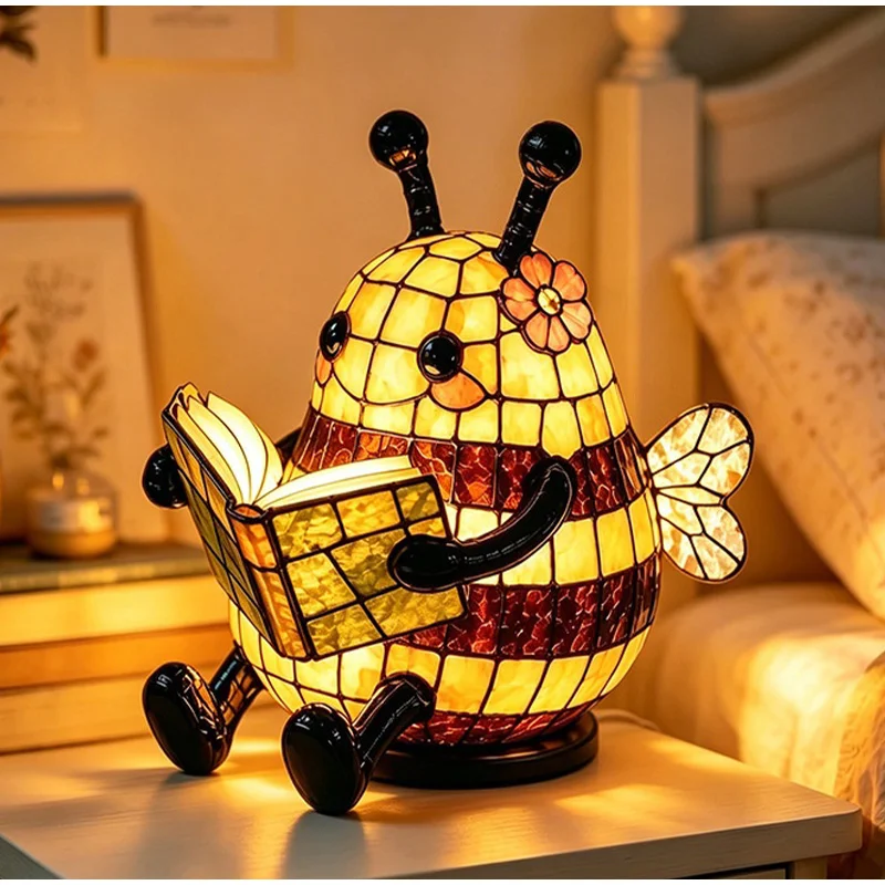 Cute Bee - shaped Reading Light, 3D Animal Night Lamp with Warm Glow Adorable Book Light Table Lamp for Bedside, Nursery & Desk
