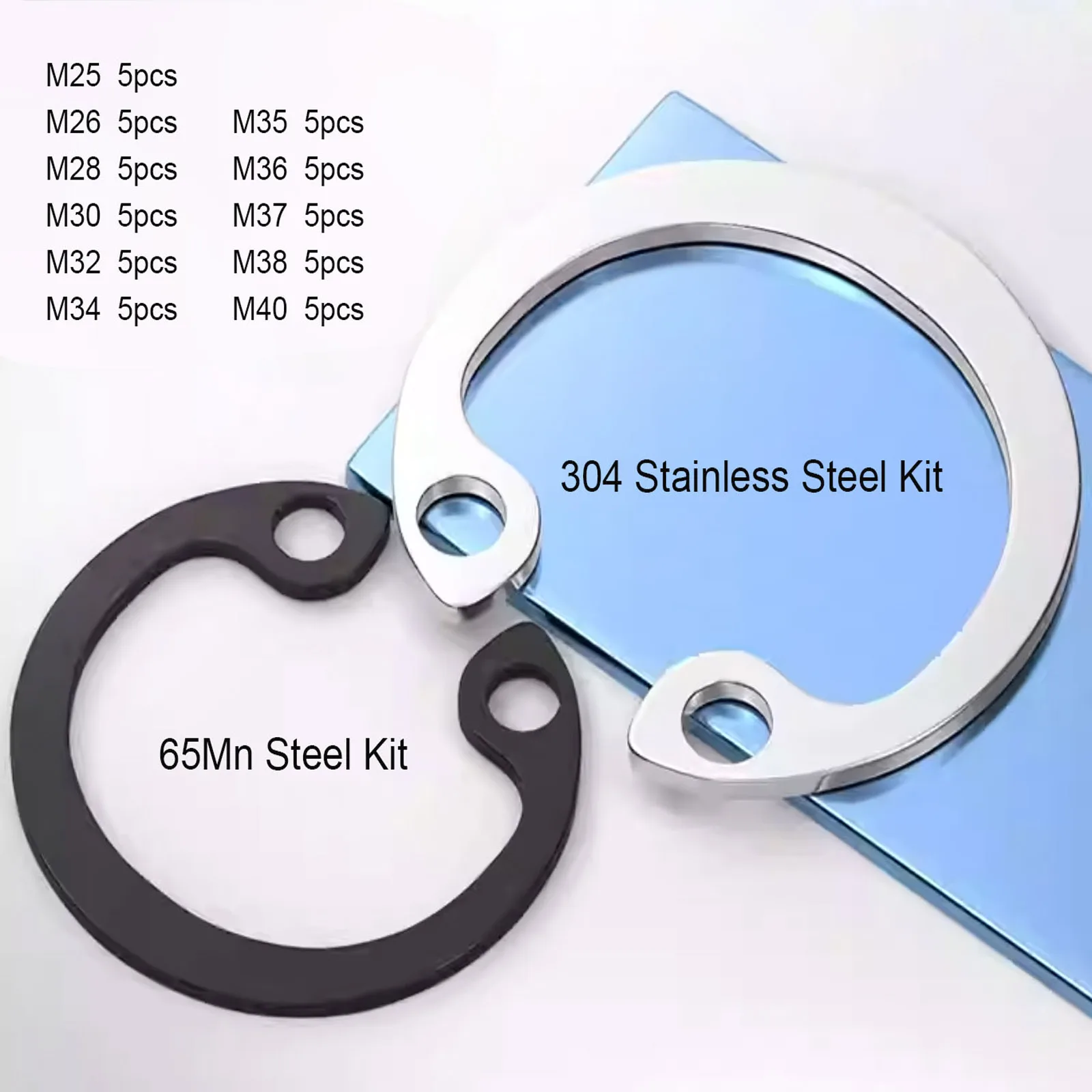 1set M25 - M40 GB893 Black 65Mn 304 Stainless Steel C Type Internal Circlip Retaining Clip Snap Ring for Hole Assortment Kit Set