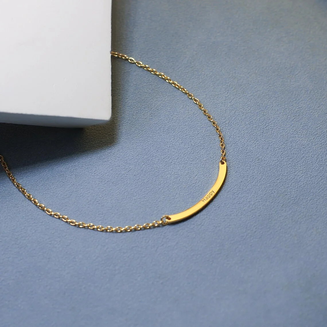 Collana con barra curva personalizzata collana in acciaio inossidabile regalo di gioielli personalizzati ciondolo con barra a catena Color oro per donna