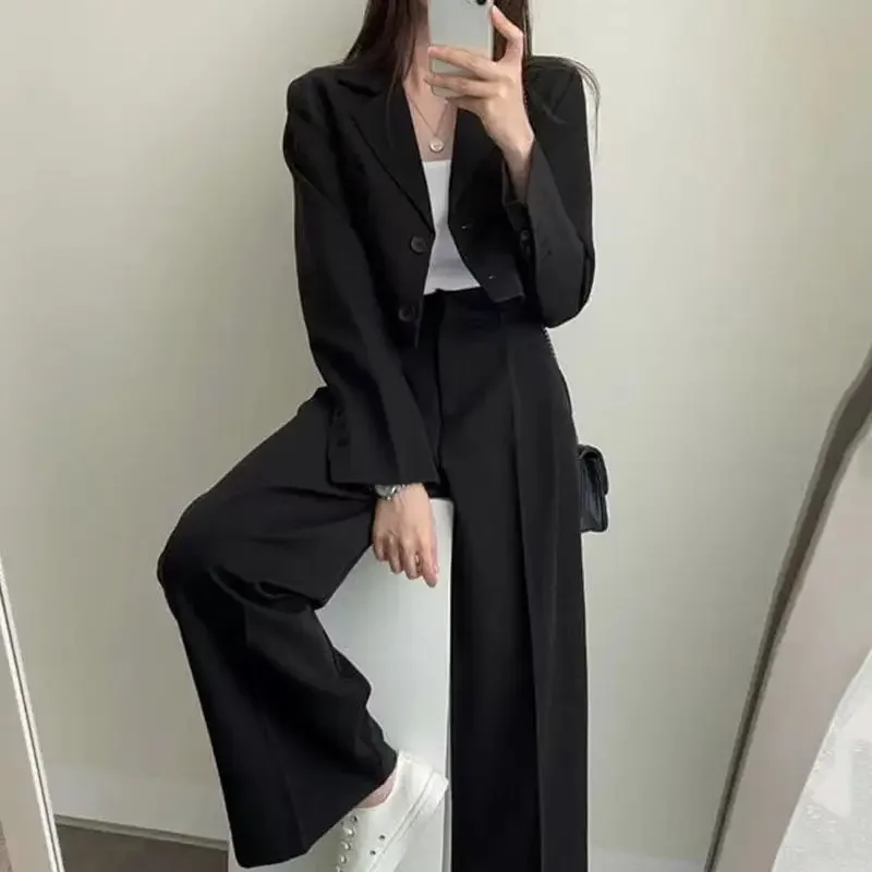 3 Pieces Women Western Pants Sets Spring Autumn Solid Korean Clothing Simple Long Sleeve Cardigan Coat Fashion Femal Casual Suit