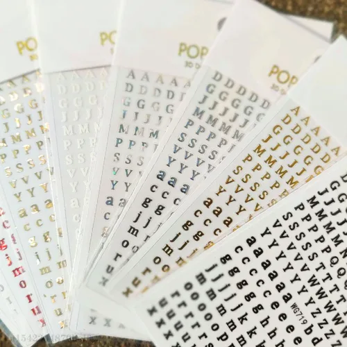 Pegatinas de letras romanas pequeñas, 26 letras del alfabeto, números, en mayúsculas, doradas, plateadas, negras