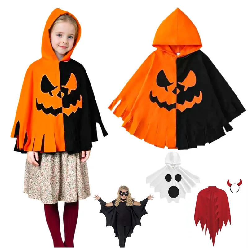 

Halloween Cloak Pumpkin Bat Printed Cosplay Costume For Kids With Hat And Mask Children's Theme Party Funny Dress Up Clothes
