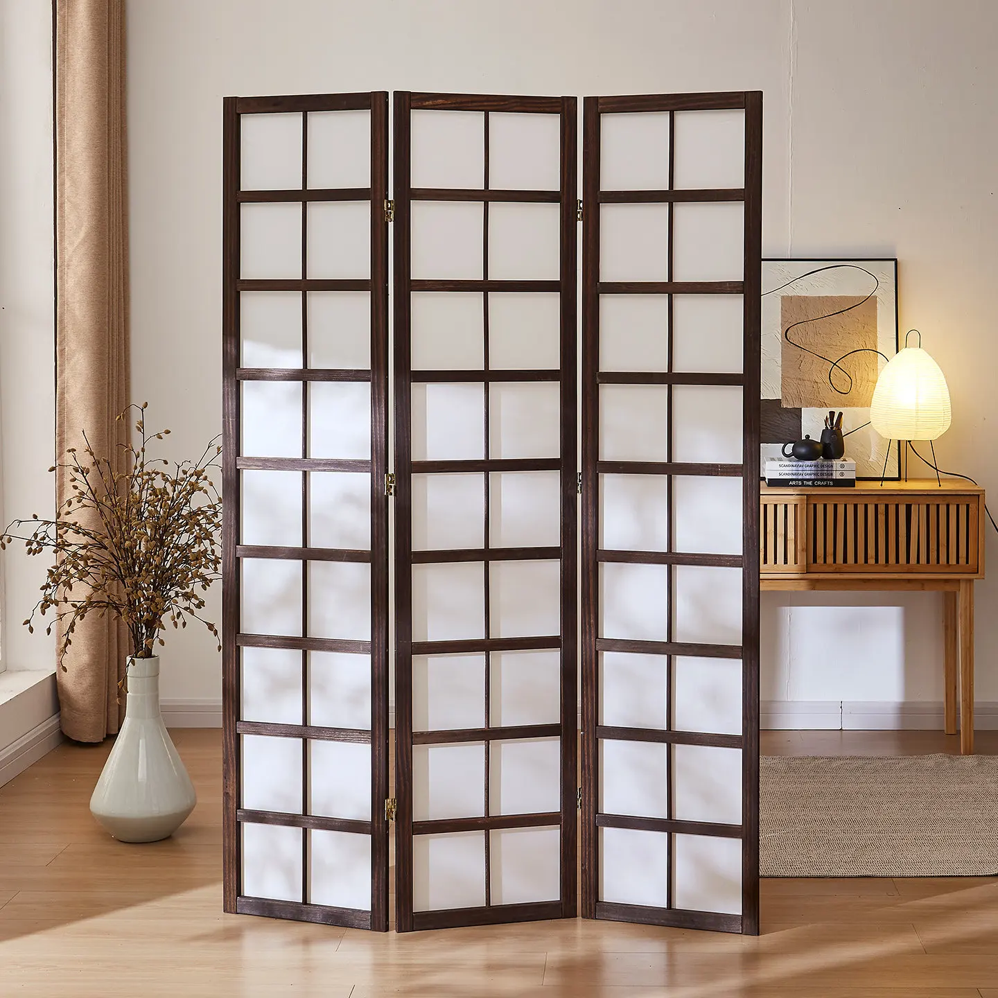 @Japanese wooden folding screen living  bedroom partition  four folding tea room office live broadcast background camphor