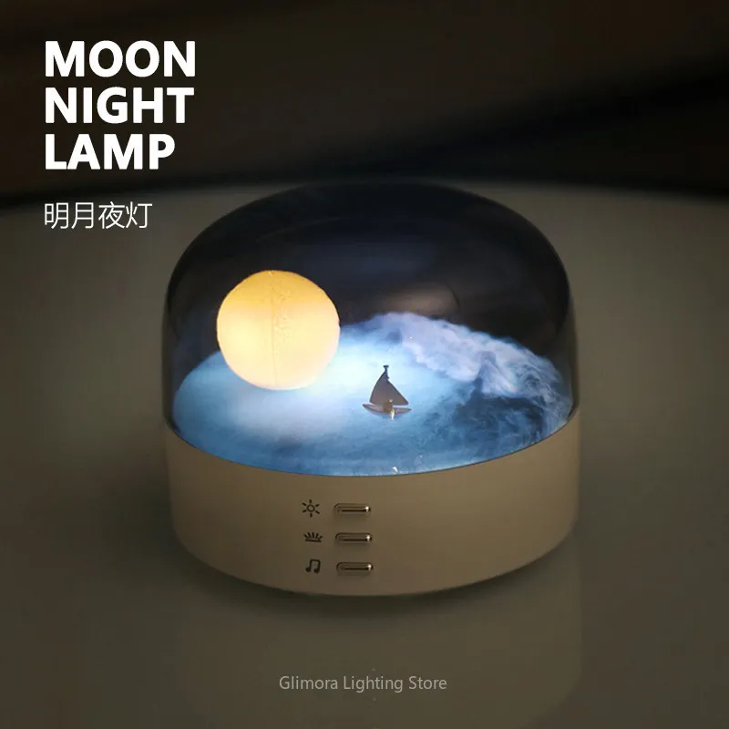 Moon Night Lamp Miniature Landscape Ambient Light for Bedroom, Dimming Heal Night Mood Lamp, Cute Lunar Shape Bedside Decor Gift