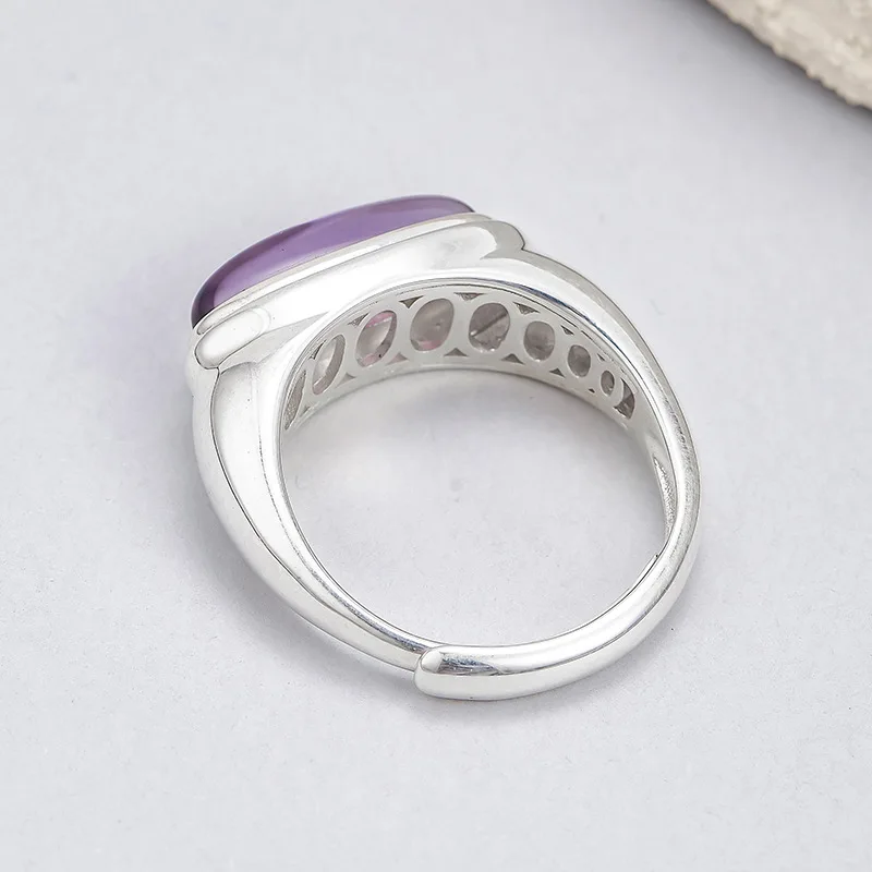 S925 فضة خواتم للنساء الرجال العرقية نمط عيون الحصان على شكل مطعمة الجمشت الطبيعي مجوهرات الأزياء بالجملة #2