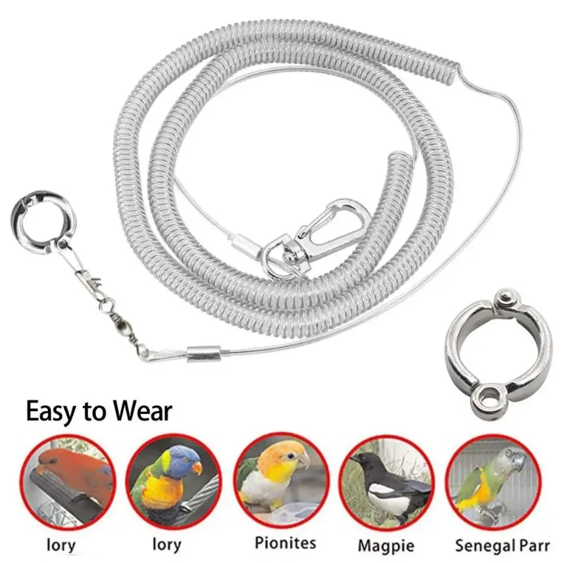 3/6m Flexible Bird Leash with Leg Ring Ultra-light Parrot Bird Harness Anti-bite Outdoor Flying Training Rope for Parrot