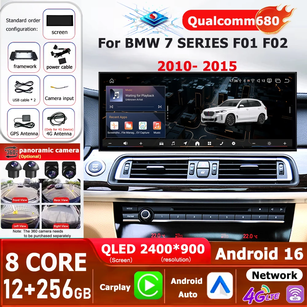 Android 16 Carplay für BMW 7er Serie F01 F02 2010 - 2015 CIC NBT System Autoradio Audio Multimedia BT Player WIFI 12,3 Zoll GPS Navi