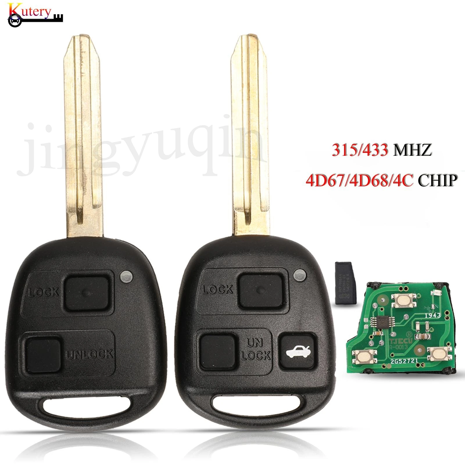 

jingyuqin Remote Smart Car Key For Toyota Camry Land Cruser 120 Prado 2/3Buttons With TOY43 Blade 4D67/4D68/4C Chip 315/433Mhz