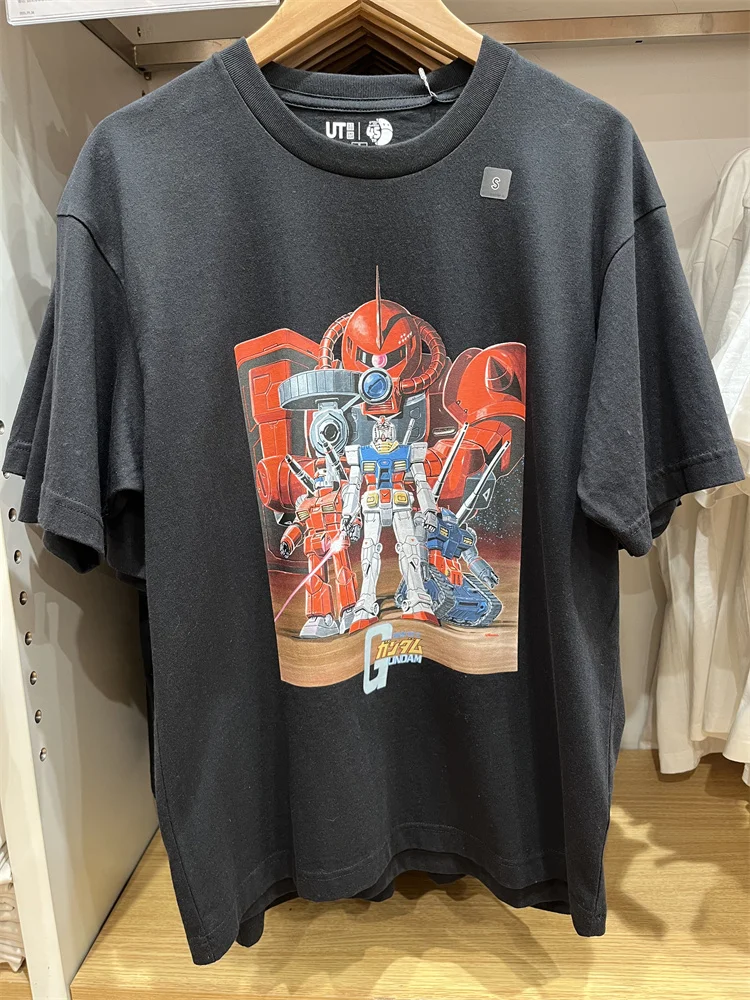

Новинка 2025, японская футболка Gundam, хлопковая винтажная винтажная футболка с короткими рукавами и двумерной анимацией, летняя одежда