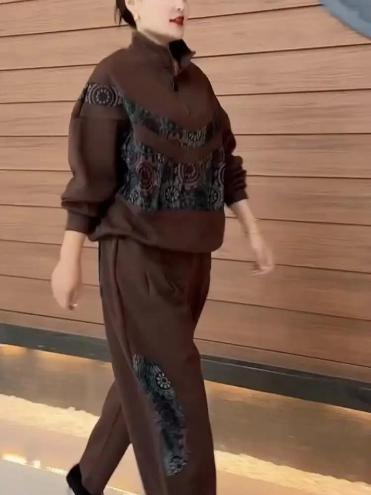 

Уникальный нишевый дизайн, толстовка с капюшоном и принтом на половину молнии, осенний новый свободный уличный модный комплект из двух предметов