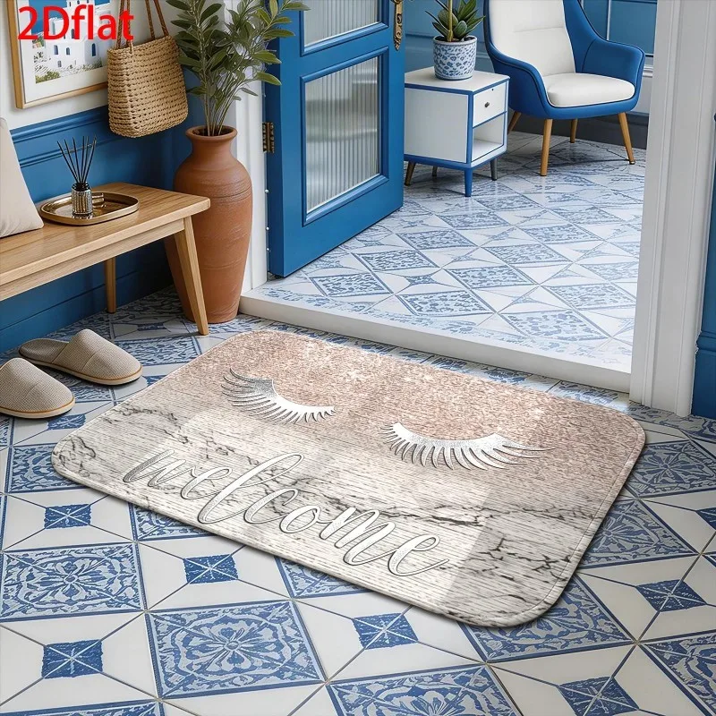 Rose Gold Marble Eyelash Welcome Front Door Mat Non Slip Entryway Rug For Indoor Kitchen Entry Floor Decor