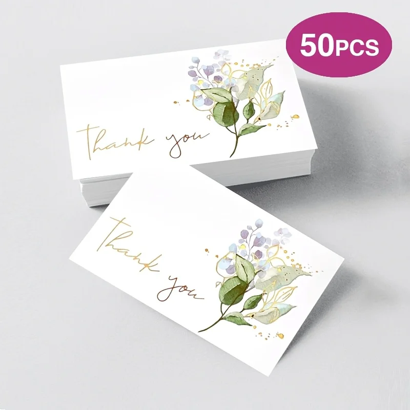 50pcs Forest Fresh Watercolor Flower Appreciation Cards, Suitable for Wedding Appreciation and Birthday Party Cards