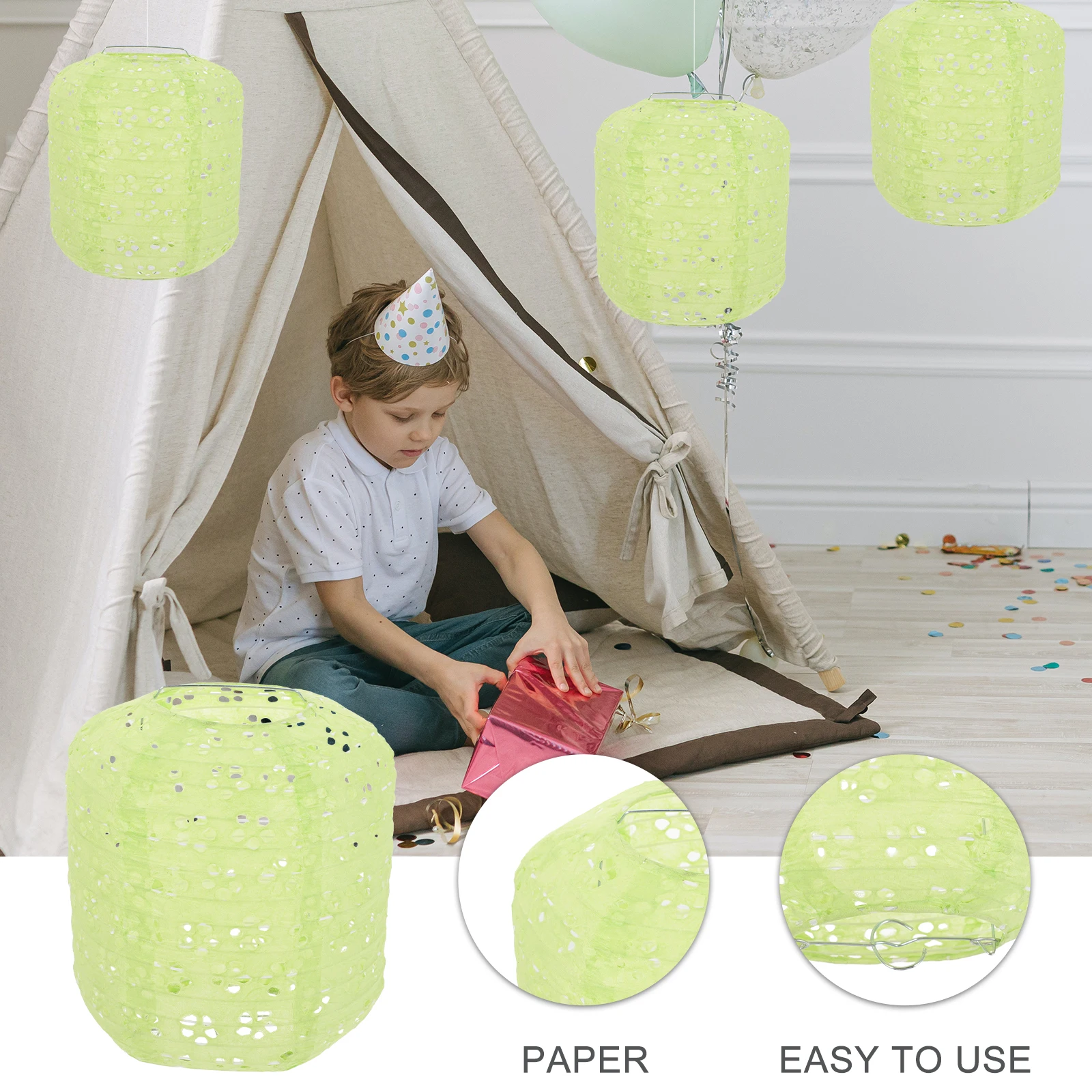 

6 Inch Winter Melon Paper Lanterns Foldable DIY Decorative Hanging for Wedding Party Festival Home Solar Lighting Green 6inch