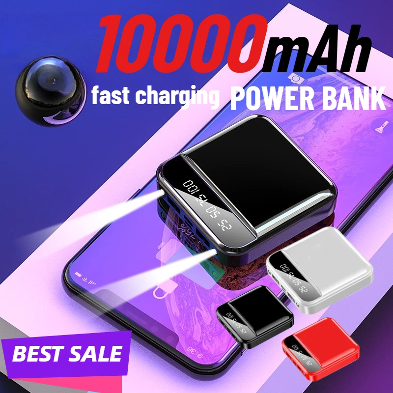 

10000mah Mini Power Bank Super Fast Charge Lights Digital Portable Powerbank External Battery For Iphone Huawei Samsung