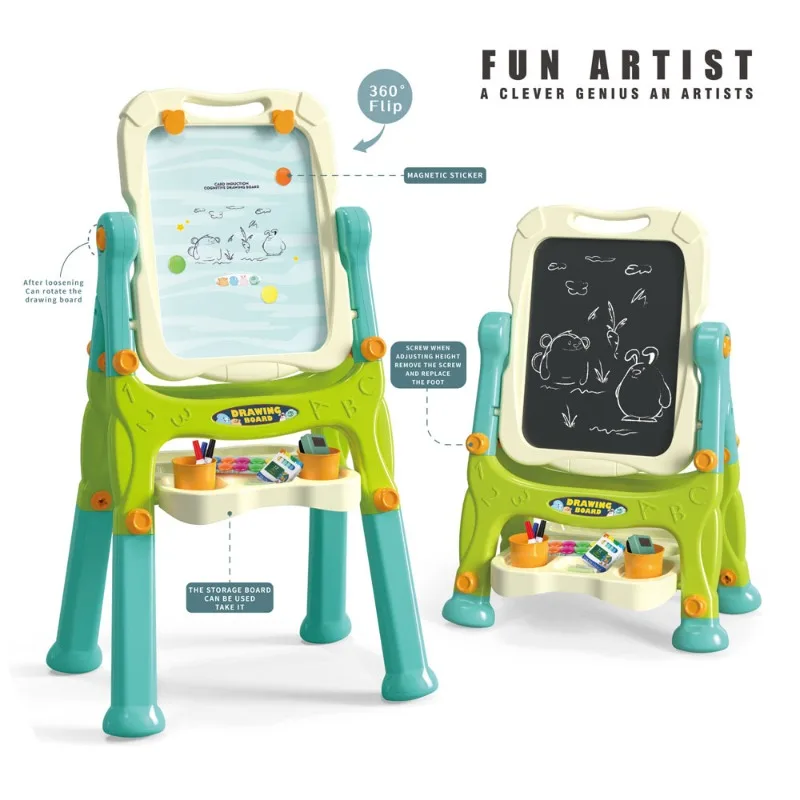 لوحة رسم مغناطيسية للأطفال - حامل كتابة جرافيتي 2 في 1 قابل للتعديل مع حامل، لعبة خربش ملونة للعب الإبداعي