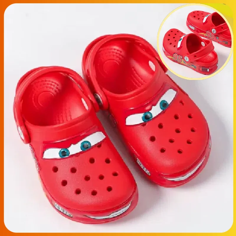 

Cute Cartoon Lightninged Mcqueens Solid Waterproof Slippers Outdoor Sandals Casual Breathable Ankle-Wrap For Child Shoes Gift