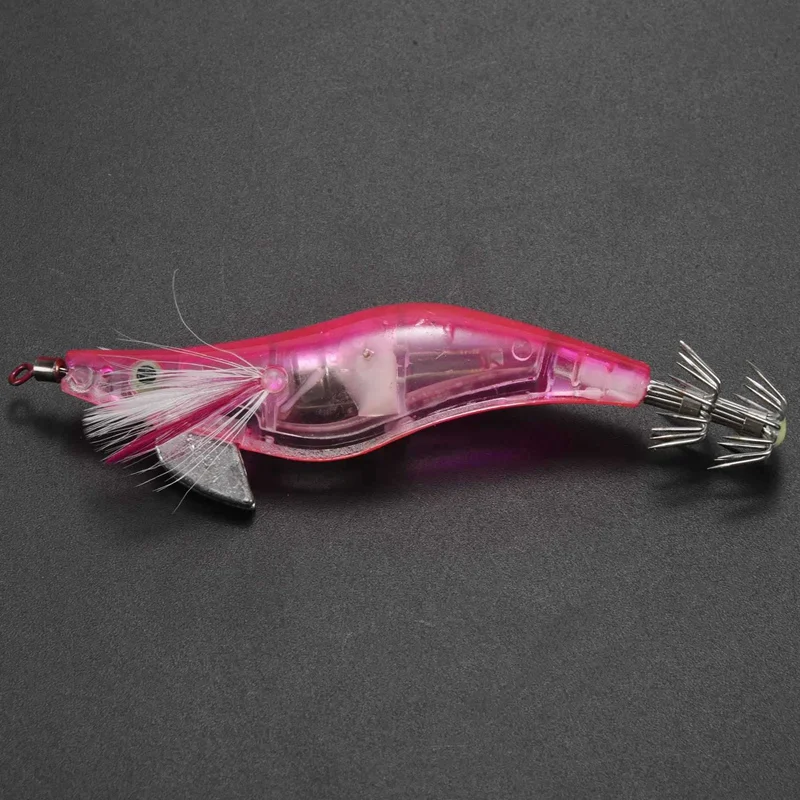 3Pc Rose Red Flashing LED Fishing Lure Flash Light 10Cm Minnow Luminous Squid Jig Shrimp Bait Night Fishing Lure