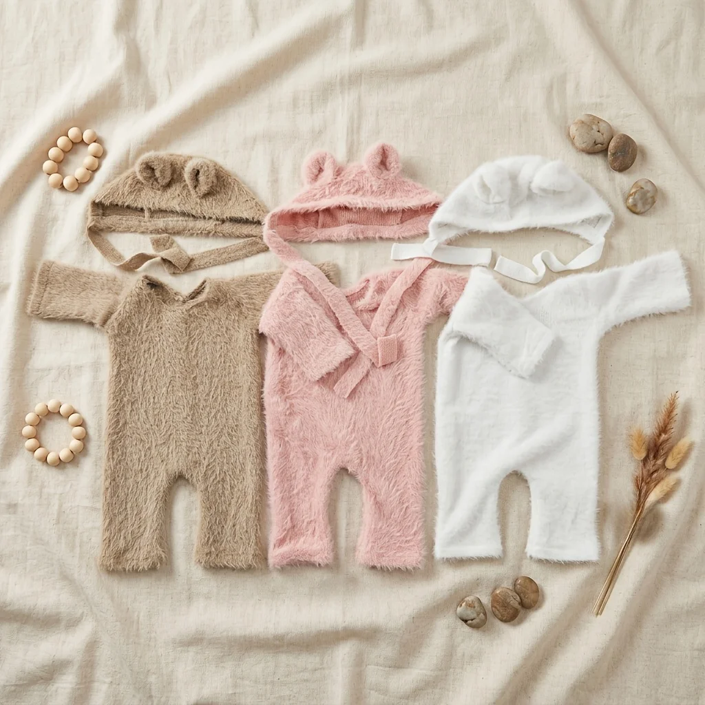 

Костюм для фотосессии новорожденных, 2 предмета: мягкий плюшевый комбинезон и шапочка-медведь, реквизит для студийной съемки