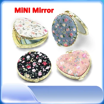 포켓 꽃 거울 미니 메이크업 컴팩트 휴대용 양면 접이식 메이크업 거울 여성 빈티지 화장품 메이크업 선물 1pc