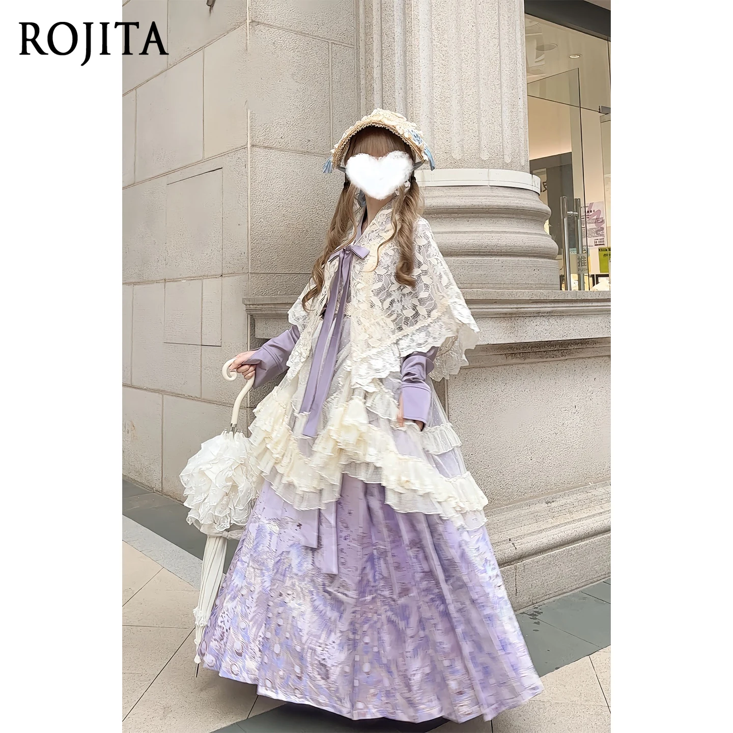 

Purple Cross-Neck Cardigan Horse-Face Skirt Set Women Outfits Lolita Elegant Purple Top + Horse-Face Skirt + Shawl + Overskirt