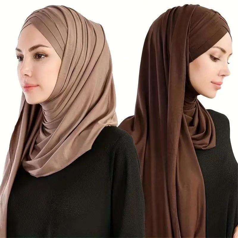 Muçulmano hijab lenços para as mulheres, 100% algodão, Presewn Jersey, xale, turbante, 2024