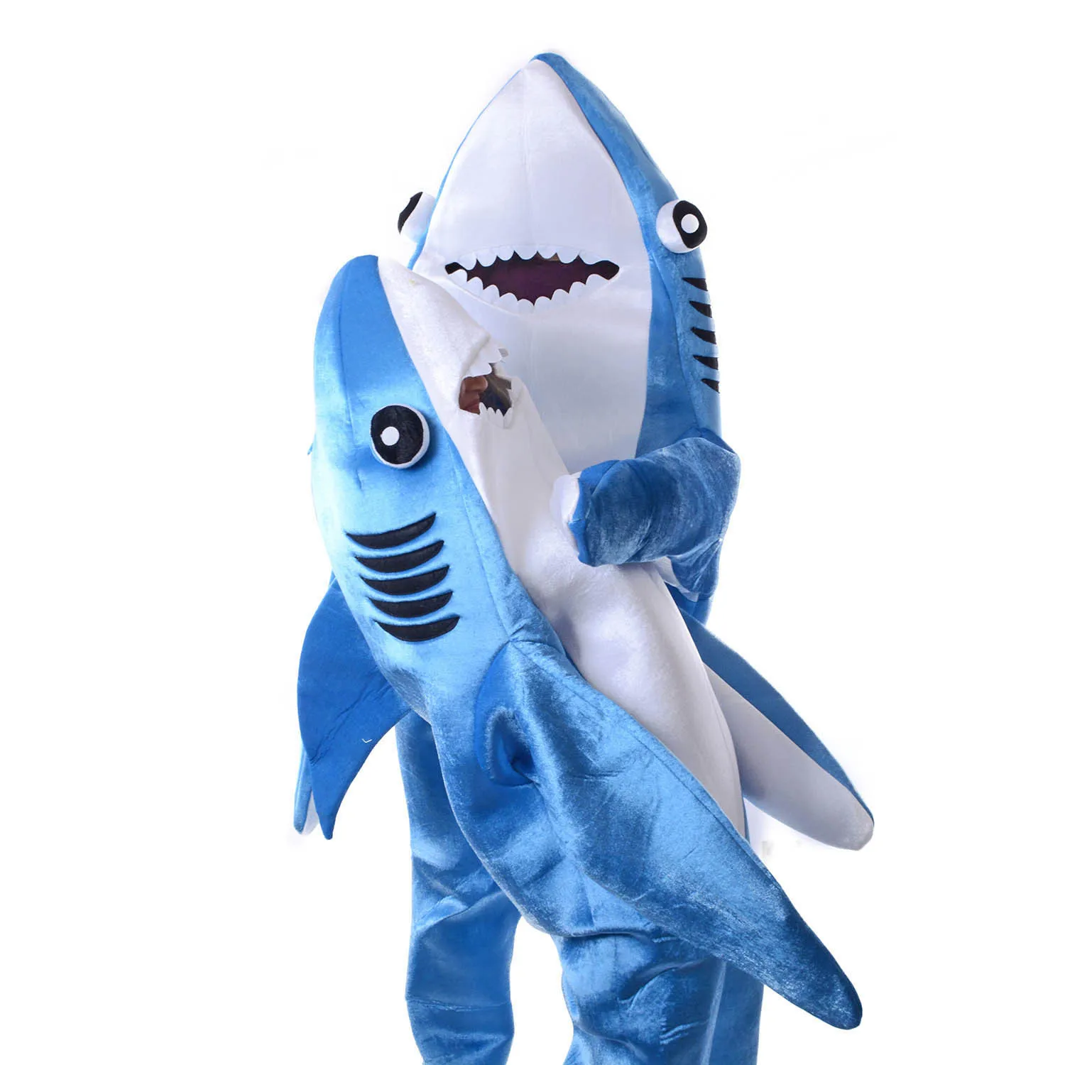 Blue Shark Costume Funny Marine Animal Cosplay Jumpsuits Halloween Costumes for Kids and Adults