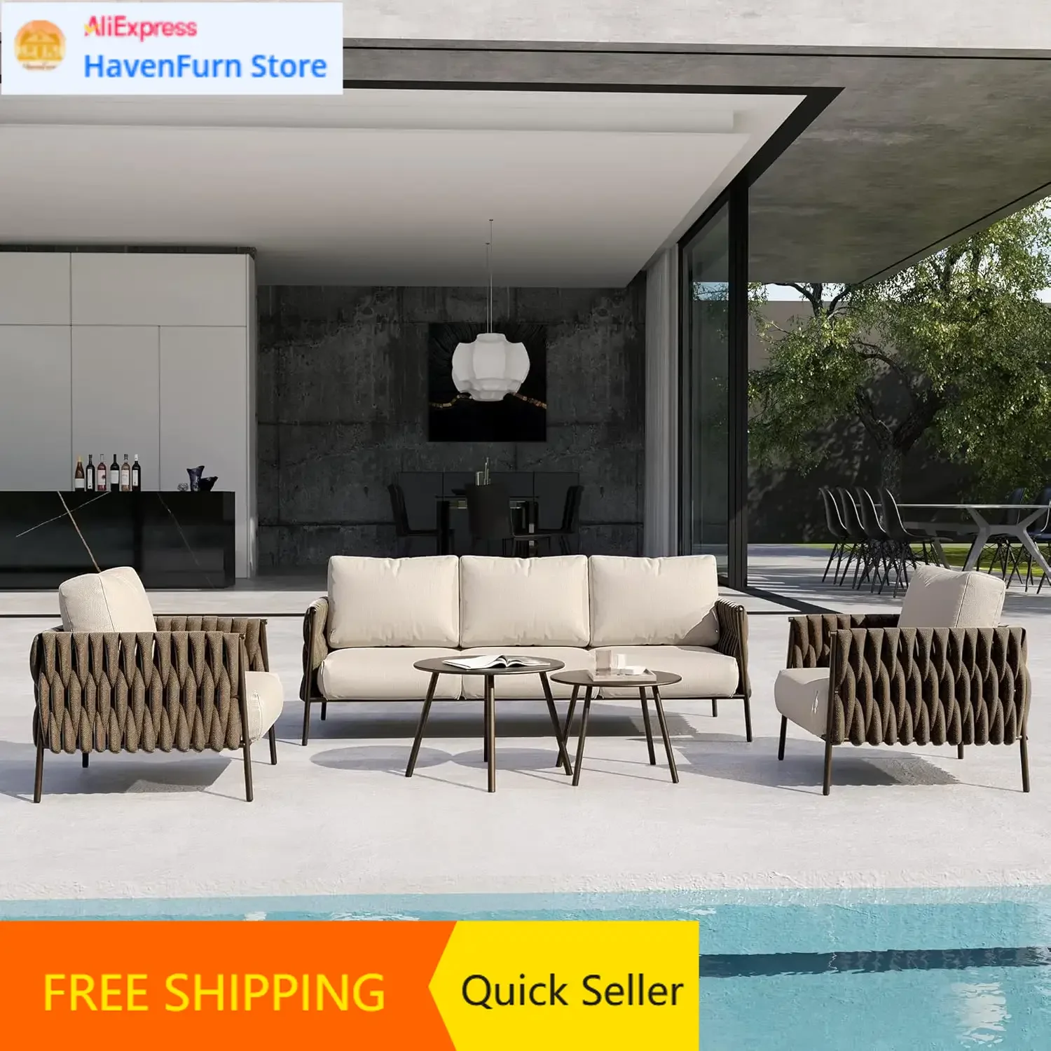 

Hot salesLife Chatter Patio Furniture Set 5 Pieces, Outdoor Furniture 5-Seat Sofa with Two Round Coffee Table, Waterproof Thick